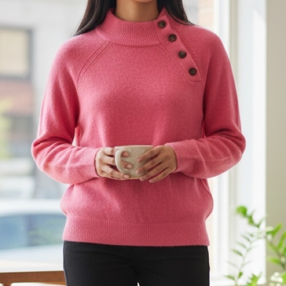 J. Crew Factory Women's Size Small Button Sweater in Extra-Soft Yarn Bright Pink